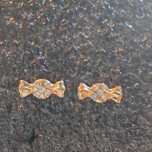 Gold Candy Shaped Stud Earrings with Crystal Accents
